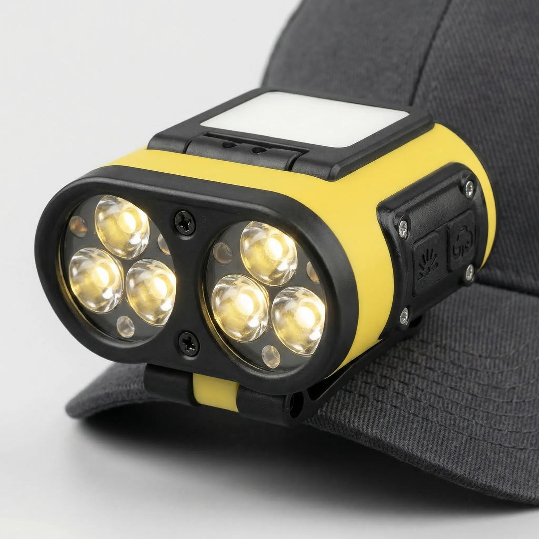Durable clip-on headlamp with smart sensor. Bright rechargeable LED light for any outdoor adventure or task.