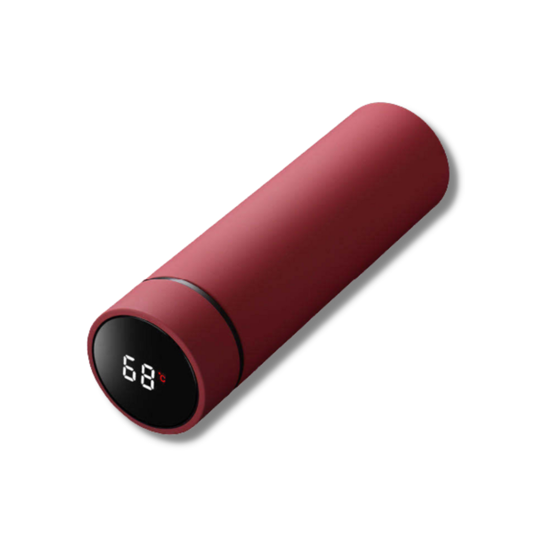 Digital temp display smart flask for coffee, water, or juice. Insulated stainless steel keeps drinks fresh.