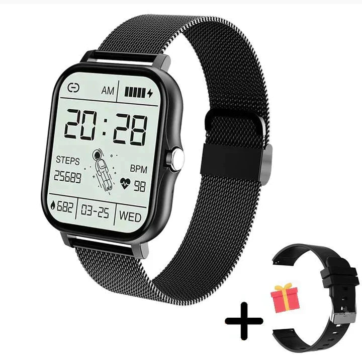 Sleek unisex digital smart watch with Bluetooth calling, health monitoring, and smartphone accessory features.