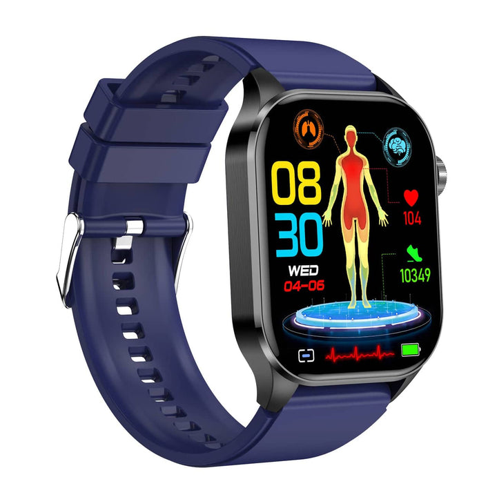 Close-up of unisex smartwatch displaying ECG results. Advanced health & fitness tracker for all.