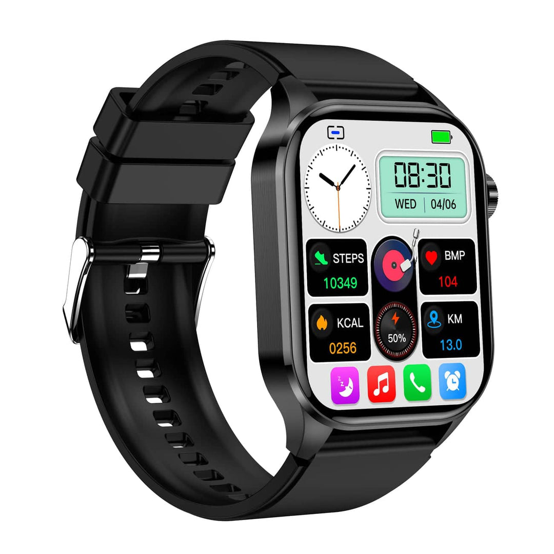 Unisex smartwatch with sleek design for comprehensive health monitoring: ECG, BP, fitness tracker.