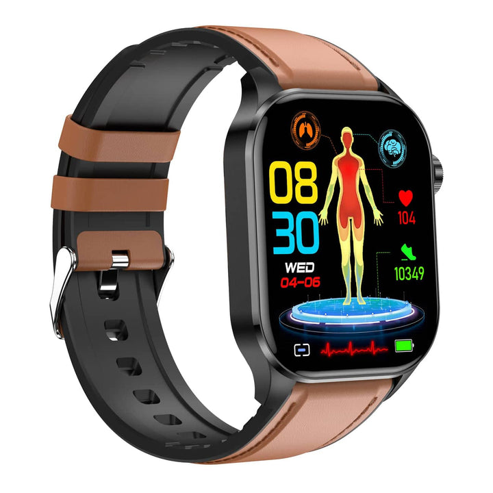 Unisex smartwatch worn by a woman, showcasing fitness tracking capabilities. Health & wellness gadget.
