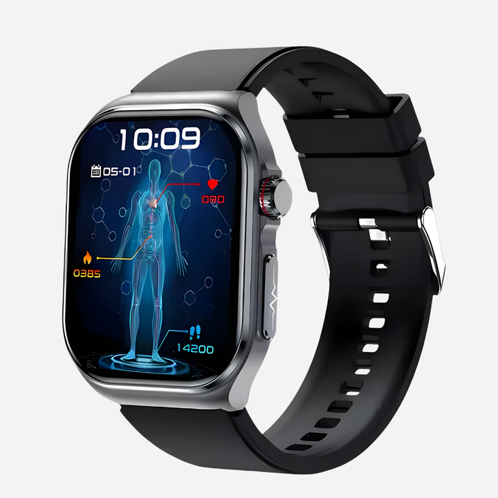 Modern digital smartwatch for health monitoring. Features heart rate, fitness tracking & sport modes. Unisex wellness device.