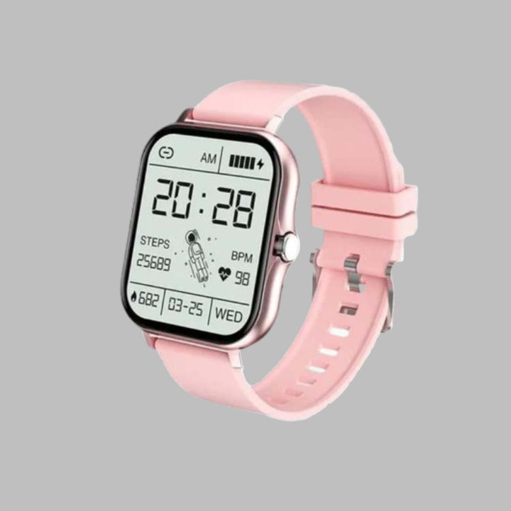Person wearing a unisex fitness smartwatch, tracking heart rate and activities; a modern digital health tracker.
