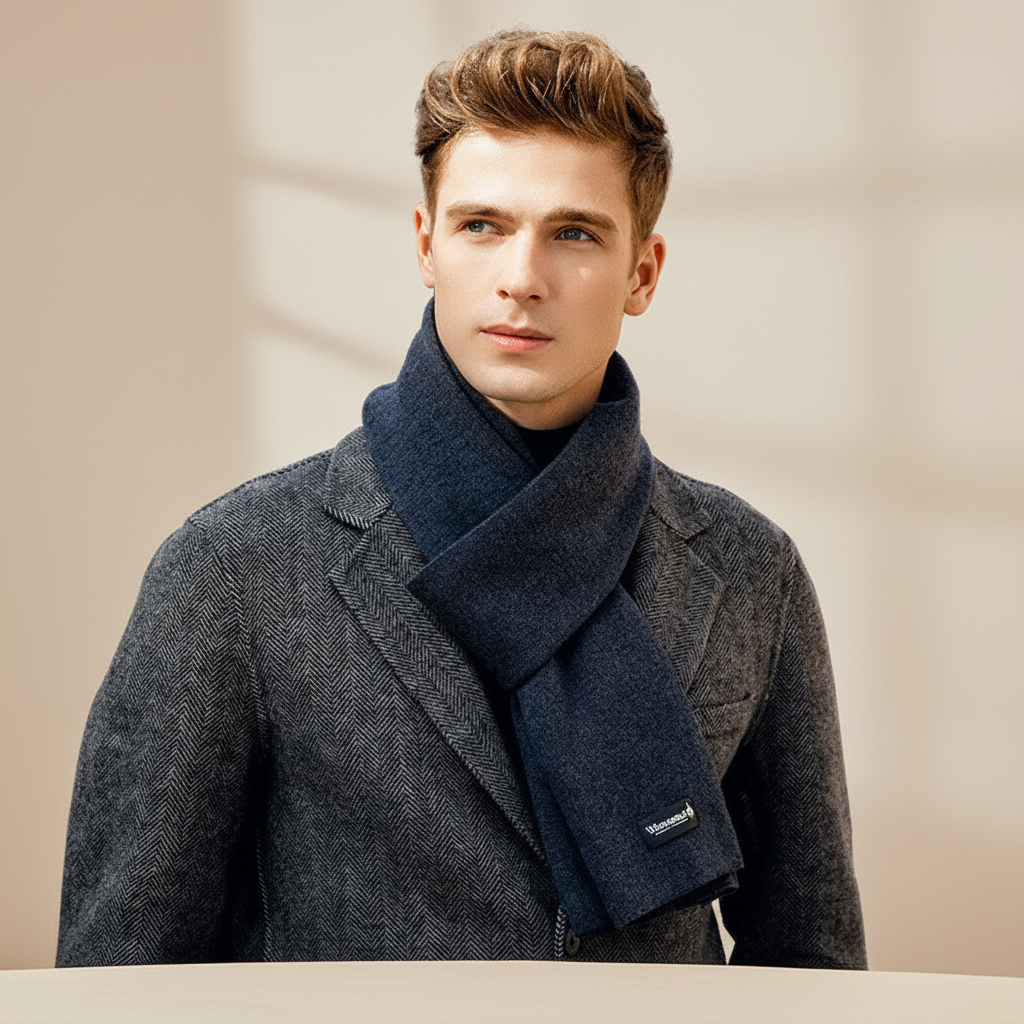 Unisex soft cashmere blend black winter scarf, elegant and warm fashion accessory