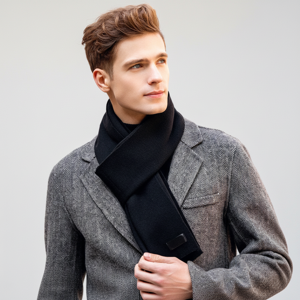 Fashionable dark gray cashmere blend unisex scarf draped, perfect winter warmer