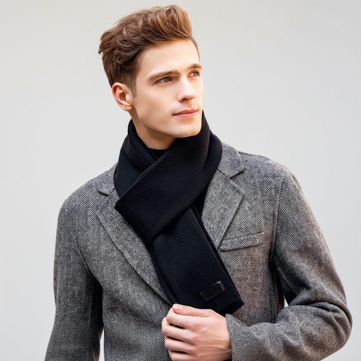 Fashionable dark gray cashmere blend unisex scarf draped, perfect winter warmer