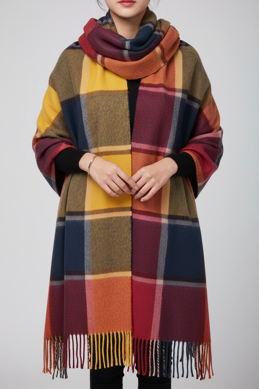 Unisex fashion accessory: an elegant cashmere scarf with a subtle yet distinct diamond pattern.