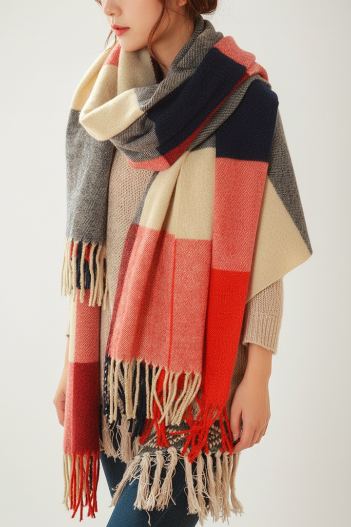 Designer cashmere scarf with intricate diamond pattern, a must-have unisex winter accessory for elegance.