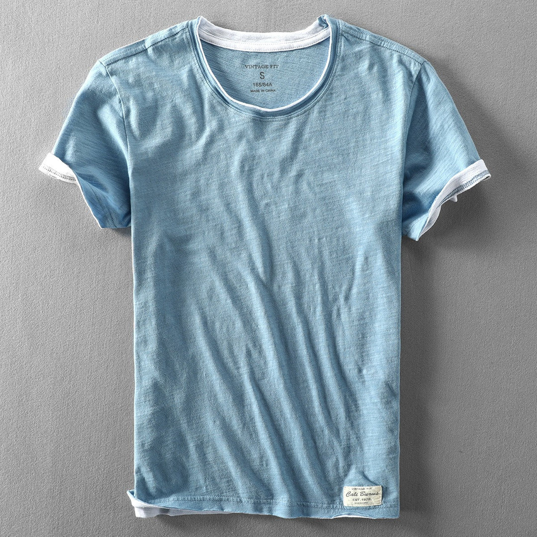 Stylish unisex dual-layer crewneck tee in vintage slub cotton, offering a comfortable and versatile look.