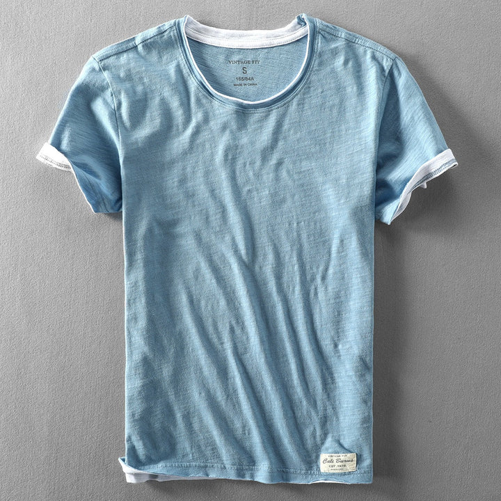 Stylish unisex dual-layer crewneck tee in vintage slub cotton, offering a comfortable and versatile look.