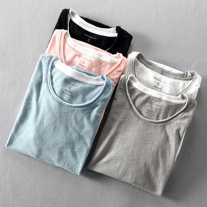 Comfortable unisex soft dual-layer crewneck tee crafted from vintage slub cotton for ultimate everyday comfort.