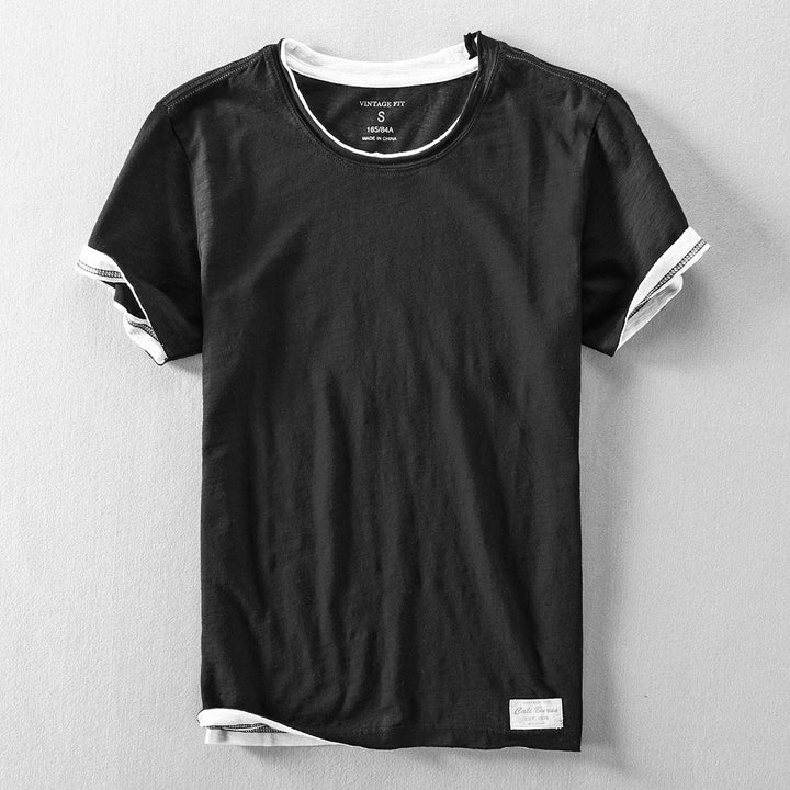 Unisex vintage slub cotton dual-layer crewneck tee, a soft and casual top for stylish everyday wear.