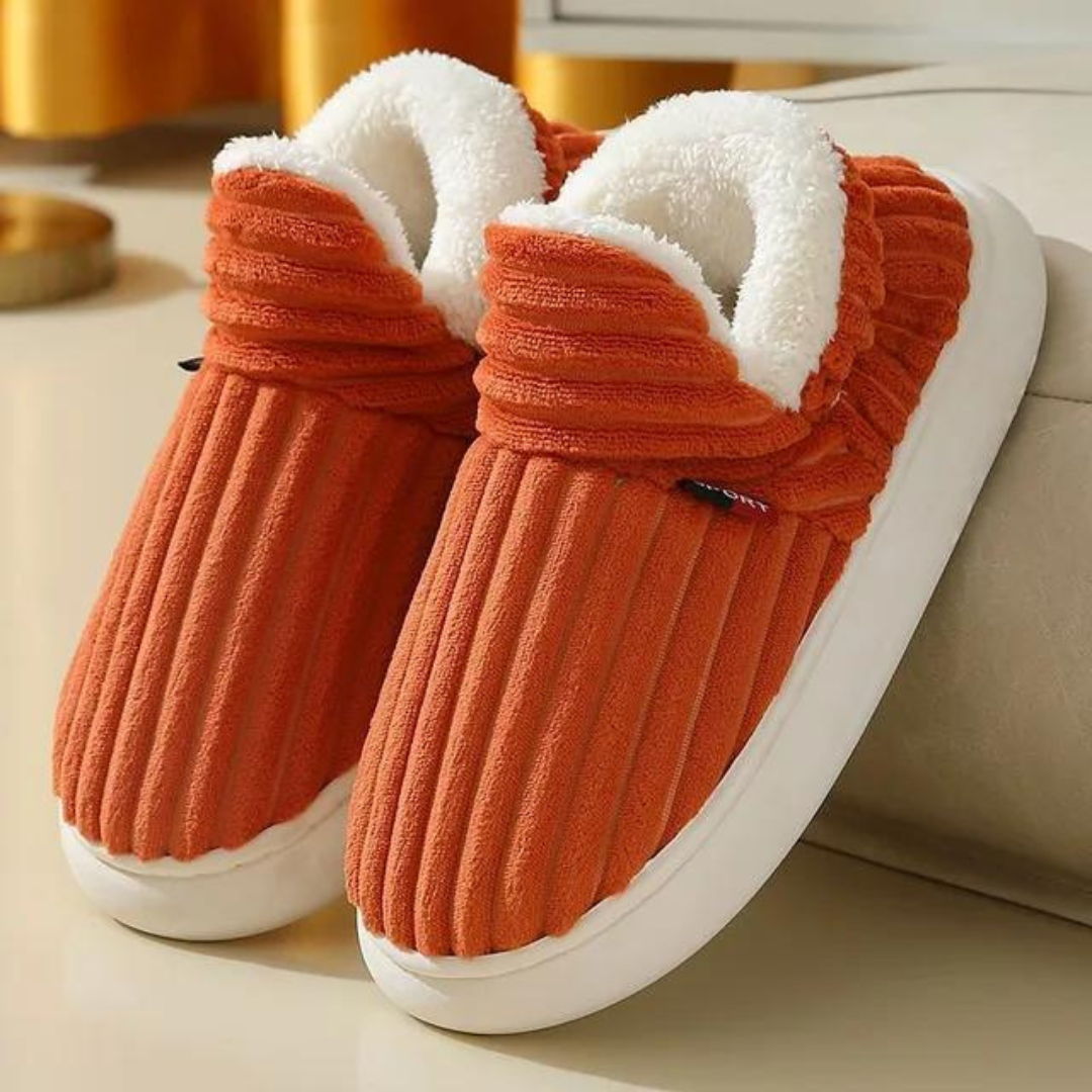 WarmHaven soft unisex slippers, perfect cozy indoor footwear for winter comfort & non-slip safety.