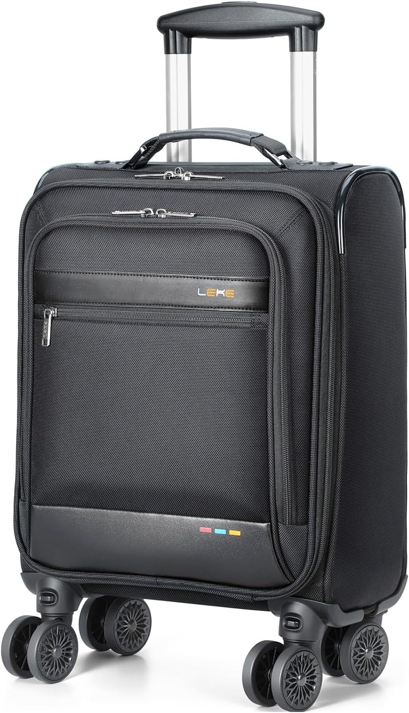 Unisex softside expandable carry-on suitcase with 360° spinner wheels, lightweight & airline approved for easy travel.