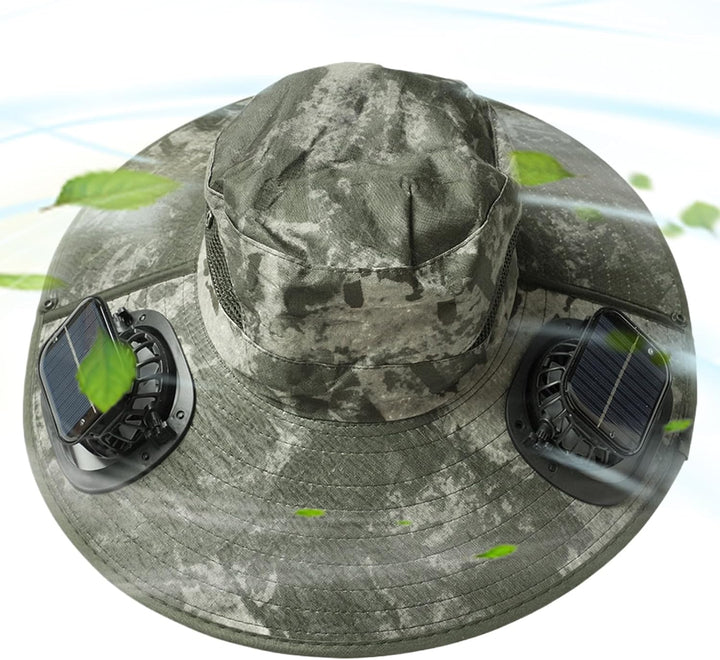 Unisex solar hat with a hidden fan, providing discreet cooling and essential UV protection.