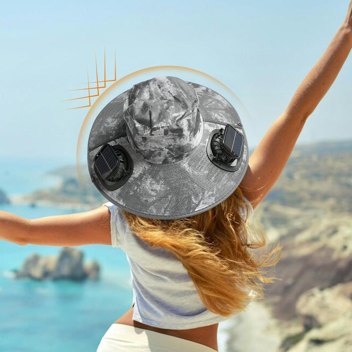 Adjustable strap on a solar fan hat, ensuring a comfortable fit for all outdoor enthusiasts.