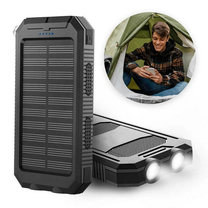 Unisex waterproof solar power bank, portable & durable for all outdoor enthusiasts & emergency kits.