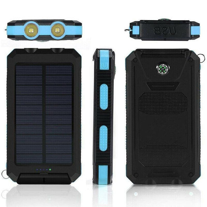Durable unisex waterproof solar power bank, essential portable charger for camping and outdoor adventures.