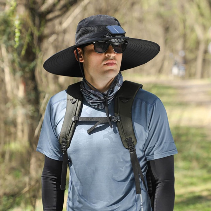 The SolarCool VentiHut, a gray fan hat for men and women, designed for maximum sun safety.