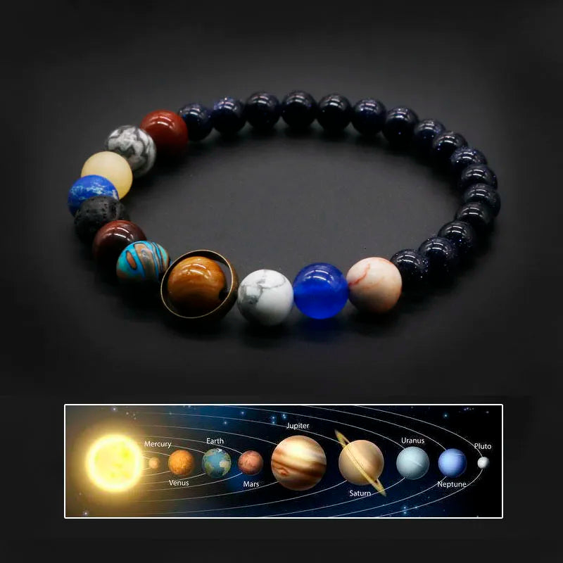 Unisex Solar System Planet Stone Beaded Bracelet, an astronomy-themed cosmic jewelry gift.