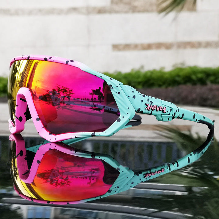 Stylish black SolarGlide polarized sport sunglasses with UV protection, ideal for outdoor active sports & cycling.