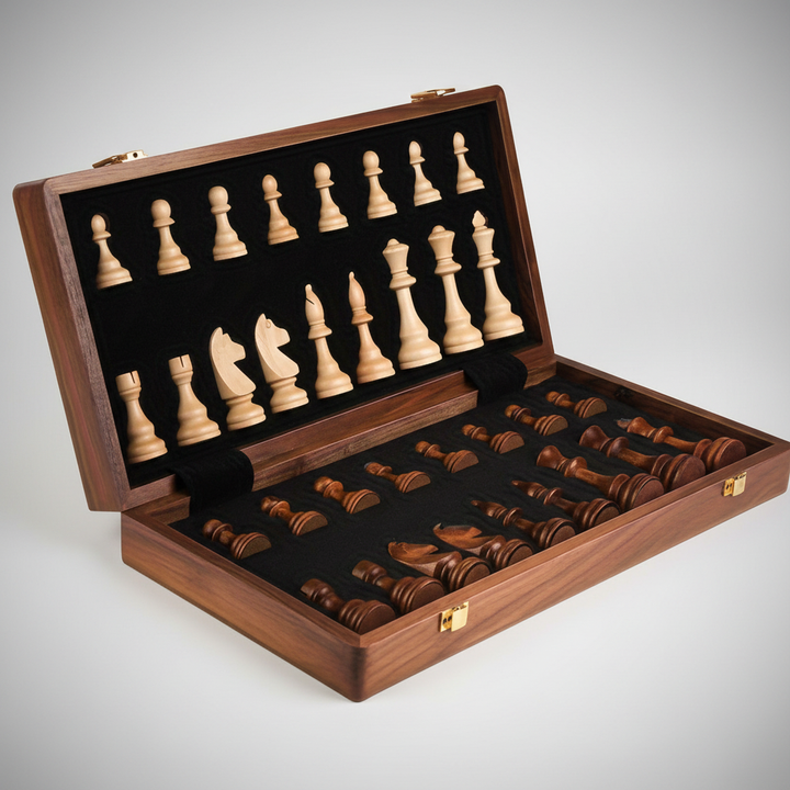 Woodduelor solid wood travel chess set, compact and portable board game for all ages.