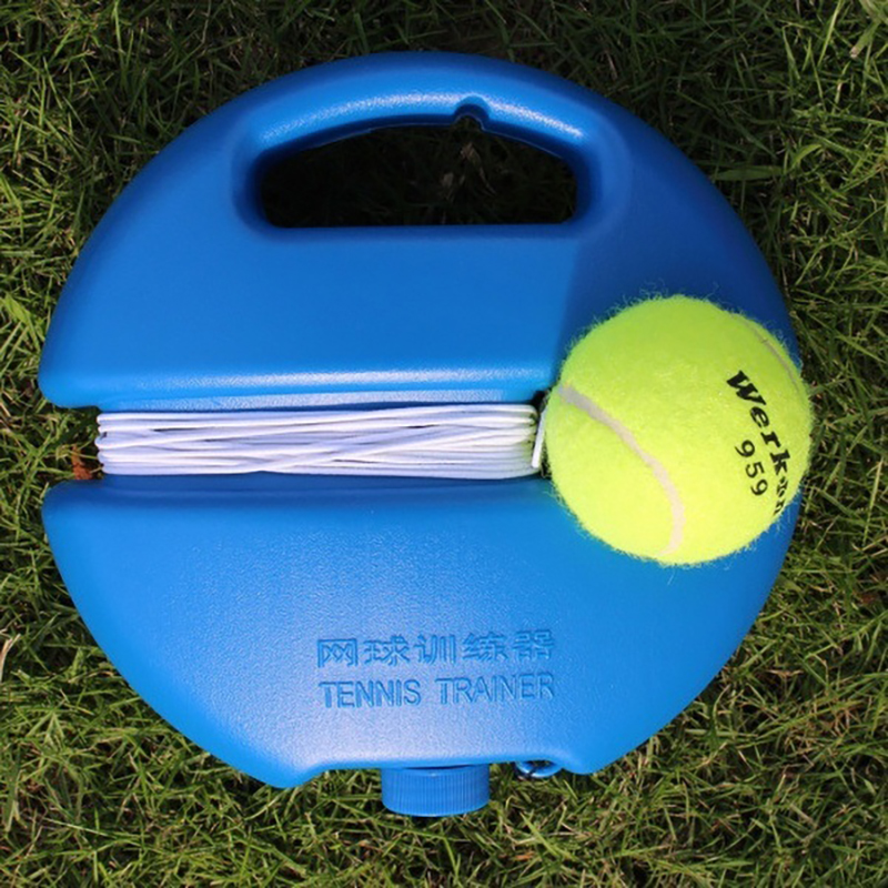 Tennis trainer with elastic rope for solo serve and volley practice. Develop technique & footwork at home.