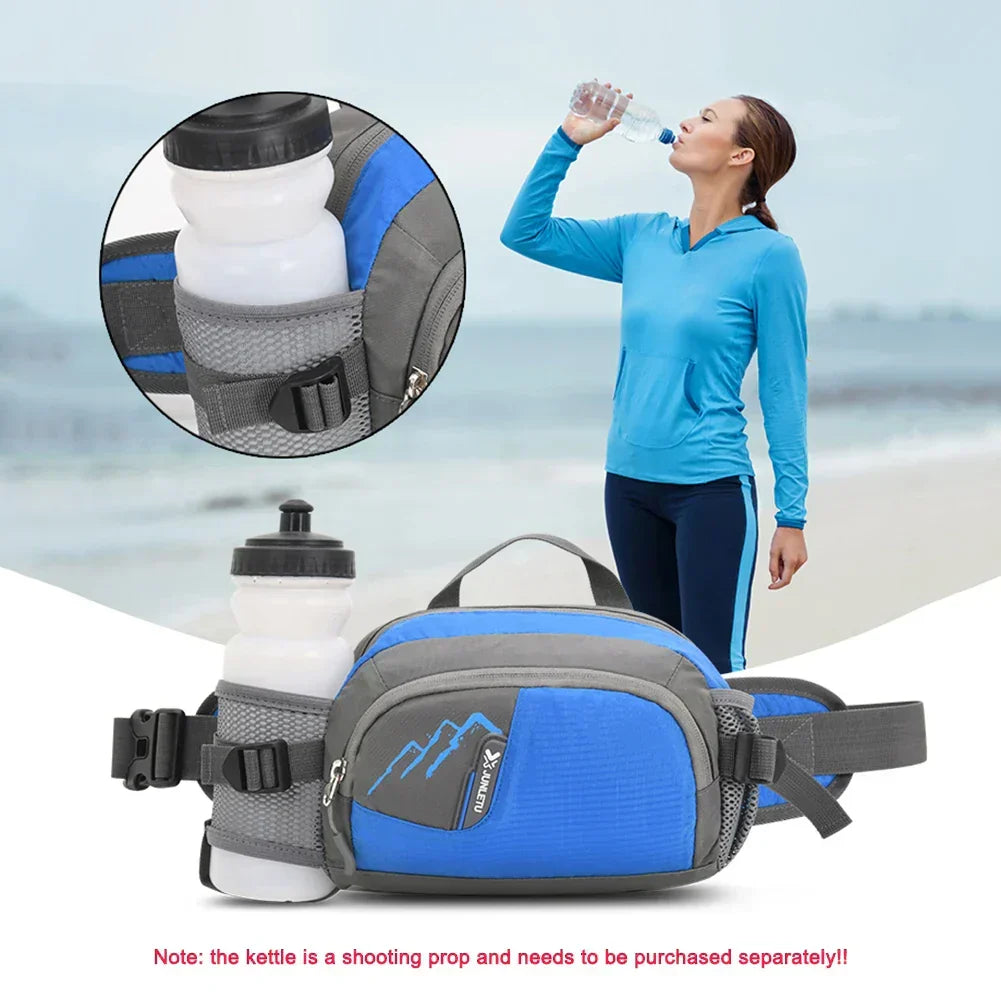 Running waist bag with secure bottle holder for hydration during jogs, marathons & trail runs.