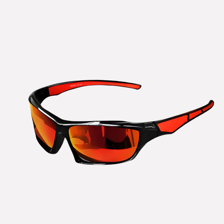 Unisex sports wrap sunglasses with polarized UV400 lenses for glare reduction and eye protection.