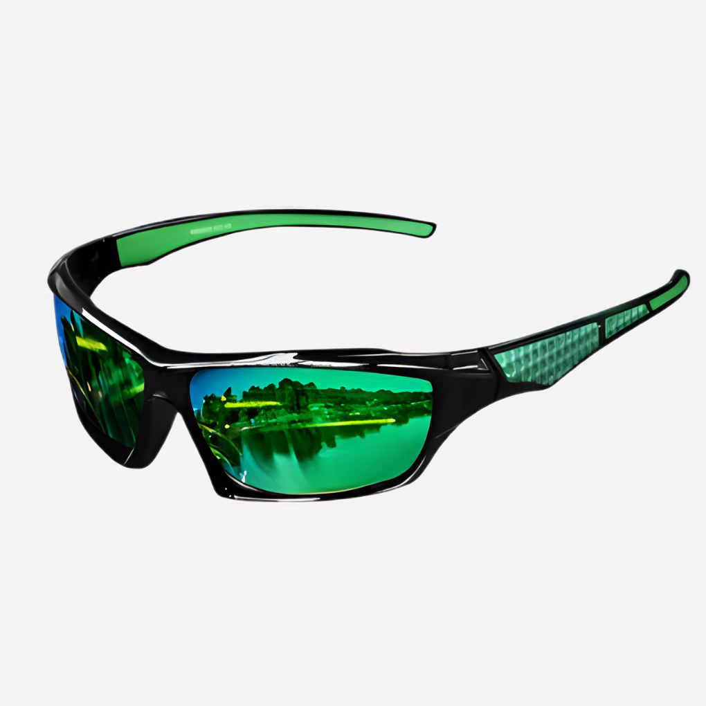 Blue polarized UV400 wrap sunglasses, ideal for active individuals seeking glare reduction and eye protection.