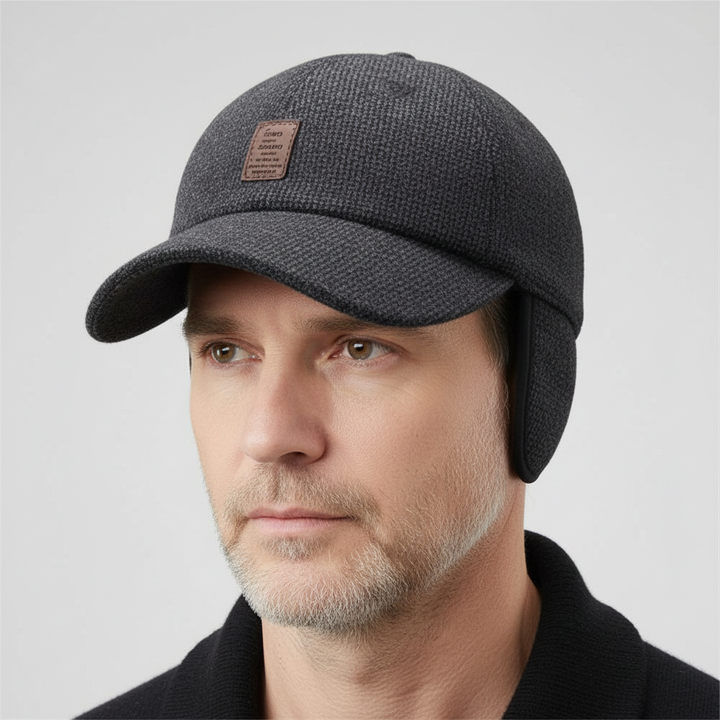 Sporty retro cap with fold-down ear protection, unisex CultCap in polyester wool, ideal for outdoor use
