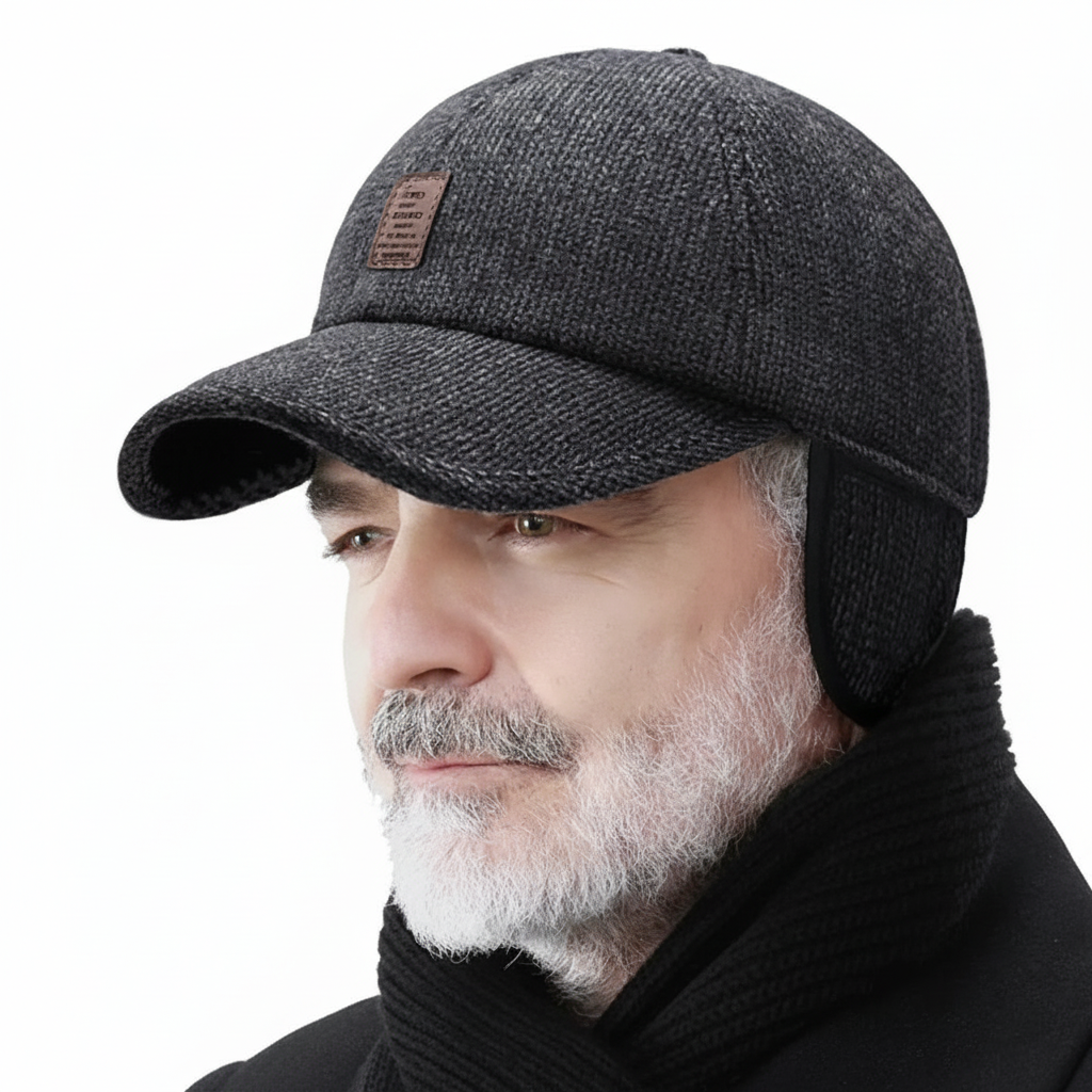 Casual unisex winter hat, CultCap Sporty Retro Cap with ear flaps, adjustable polyester wool for cold weather