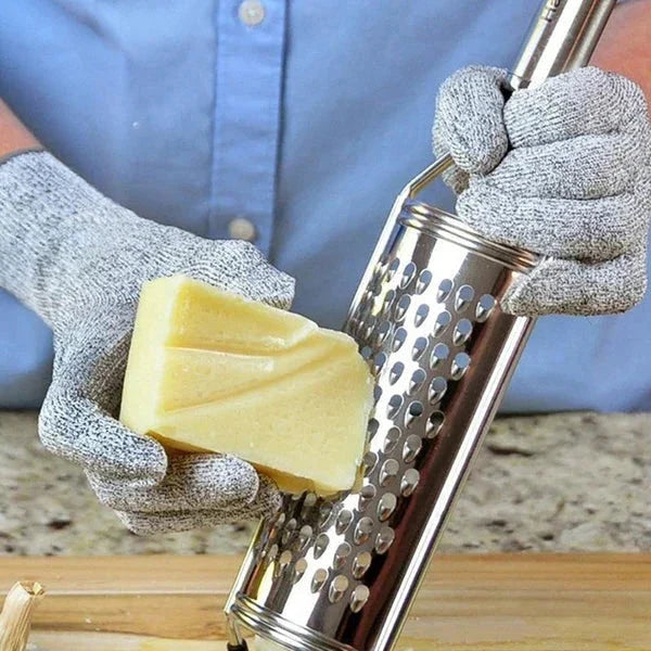 Cut-resistant stainless steel safety glove, perfect for kitchen prep, cooking, and food handling, ensuring hand protection.