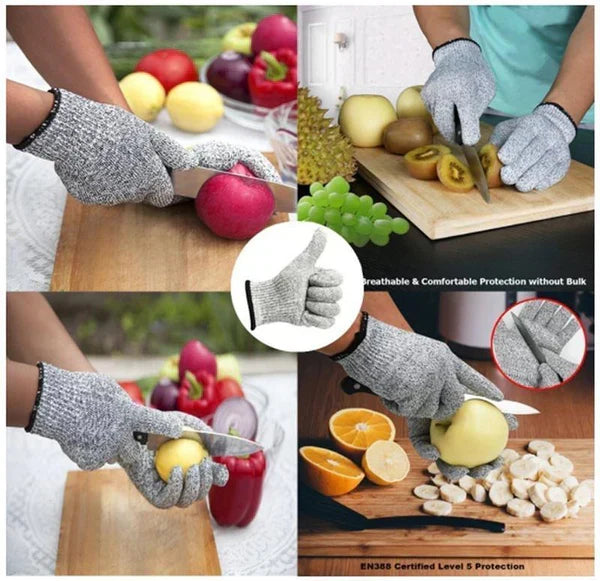 Unisex anti-cut safety gloves for kitchen and workplace. Stainless steel construction ensures maximum hand protection.