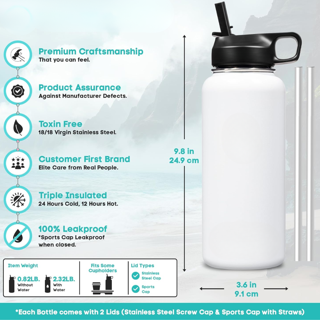 Keep drinks cold/hot with this durable stainless steel bottle & straw.