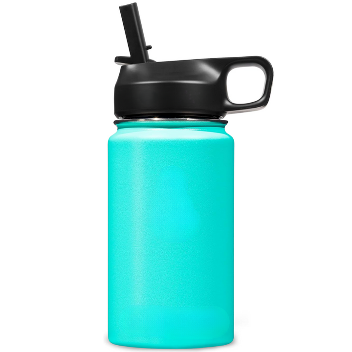 Versatile insulated water bottle with straw, suitable for all outdoor activities.