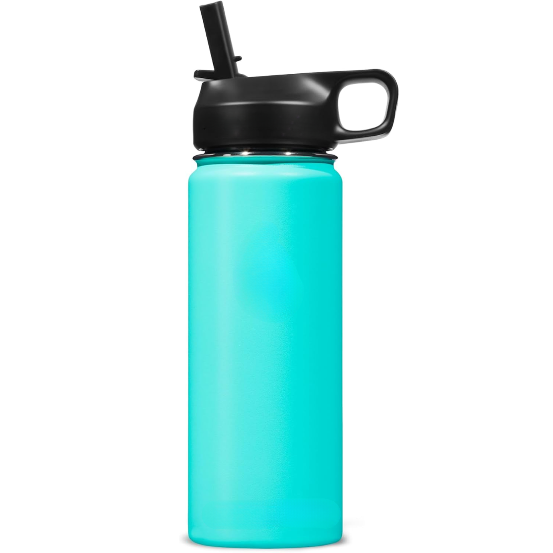 Durable insulated water bottle with straw for cold drinks, perfect for summer.