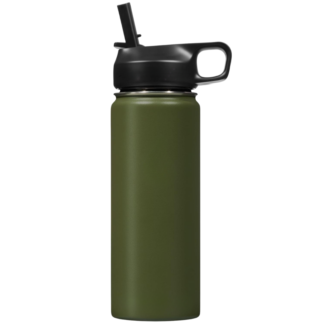 Eco-conscious stainless steel water bottle with straw, a sustainable choice.