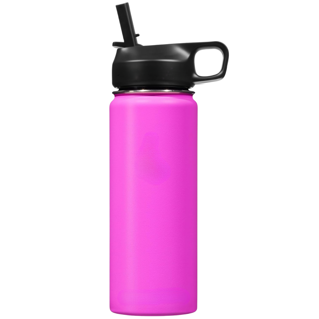 Insulated drinkware: stainless steel bottle with straw, great for active lifestyles.