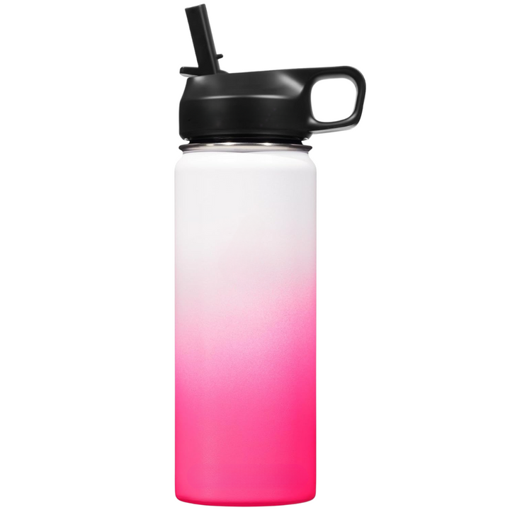 Fitness gear: insulated water bottle, stainless steel, with a built-in straw.