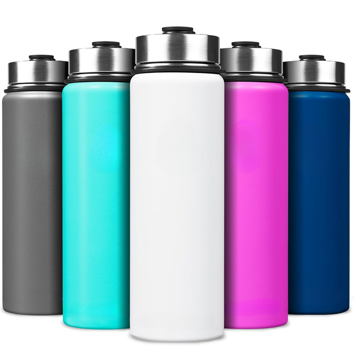 Stylish stainless steel water bottle with straw, perfect for on-the-go.