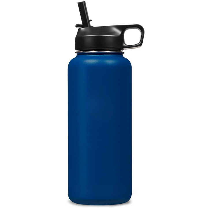Reusable stainless steel straw bottle, ideal for hot coffee or iced water.