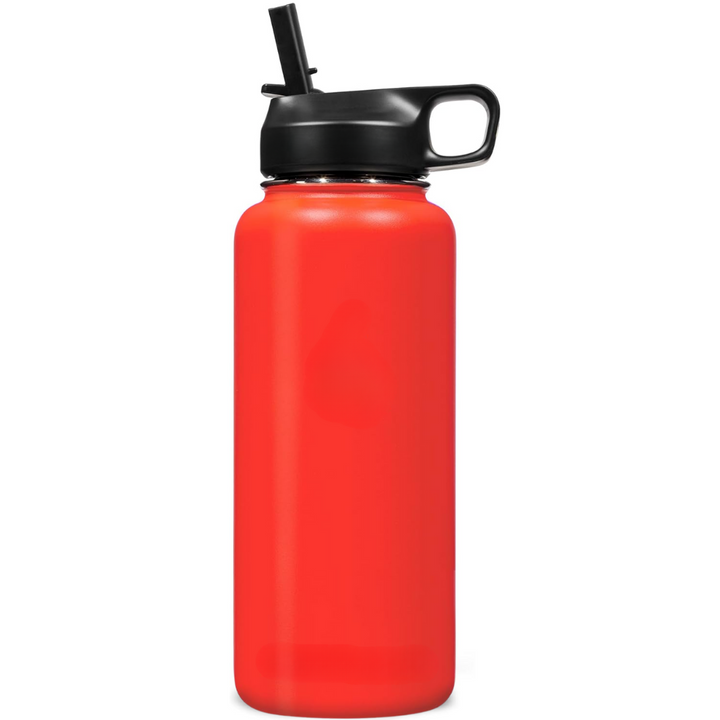 Eco-friendly stainless steel water bottle with straw, a gym accessory essential.