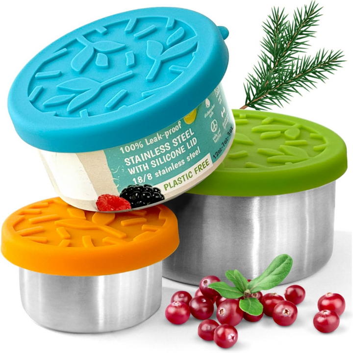 Eco-friendly stainless steel bento box set. 3 portable, leak-proof food containers for healthy unisex meal prep.