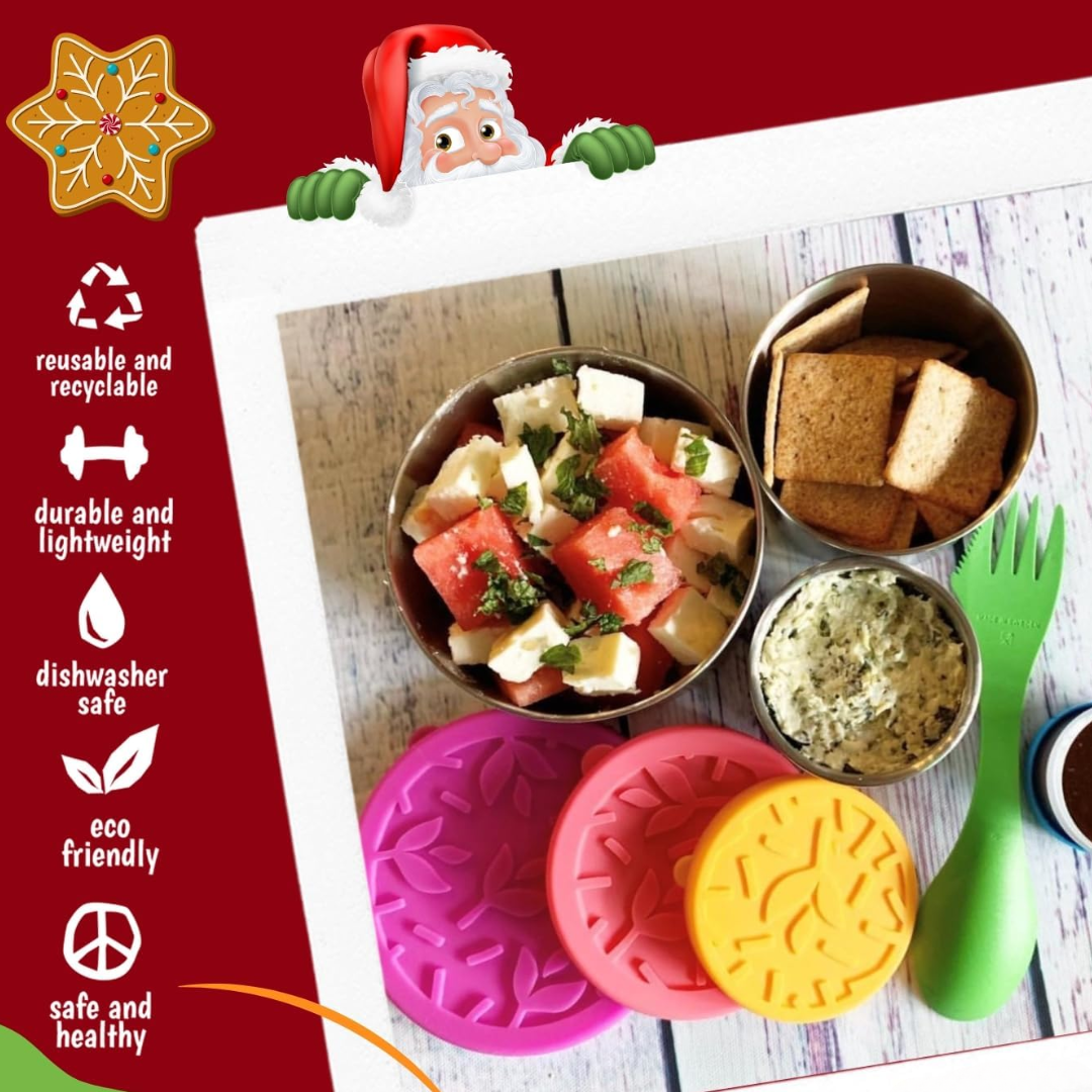 Premium stainless steel lunch box. 3 piece container set (100ml, 200ml, 400ml) with lids. Ideal for food storage.