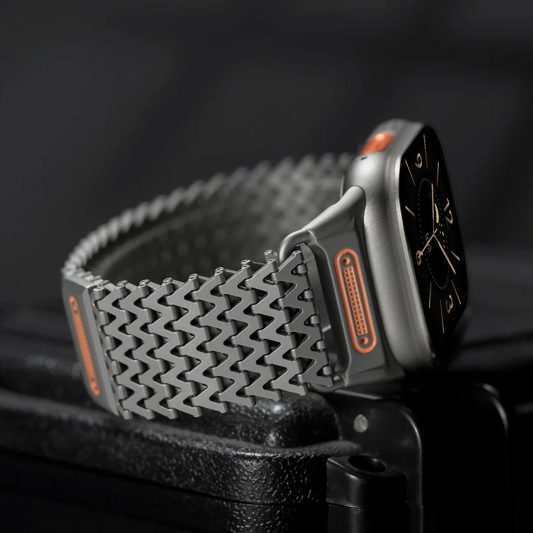 Unisex stainless steel magnetic link watch band. Durable, adjustable metal wristband for smartwatches.