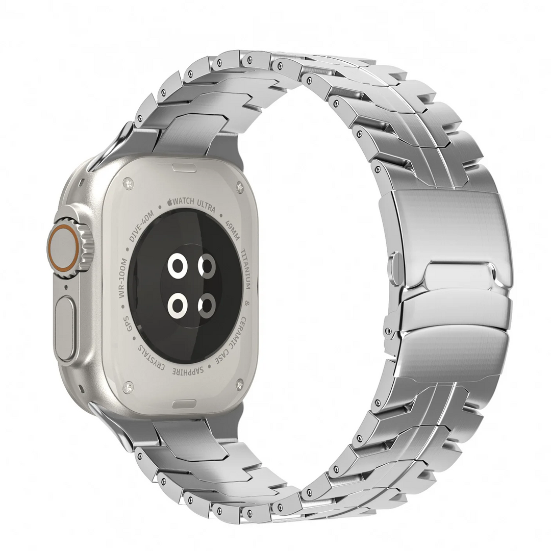 Adjustable stainless steel smartwatch band, Wayfarer style. Perfect fit, premium metal strap for any wrist.