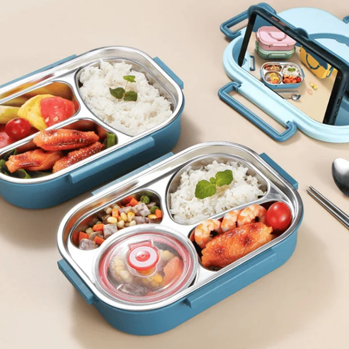 Thermal bento box, stainless steel lunch container for hot food, great for school & office.