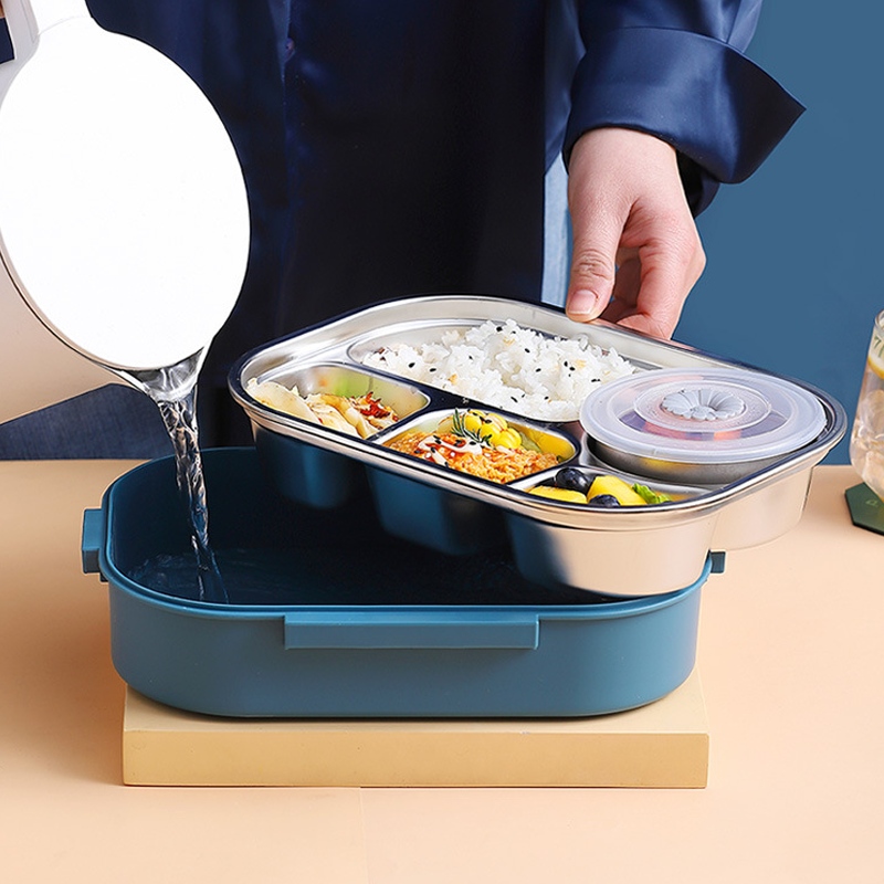 Unisex thermal lunch container, stainless steel insulated food box for meal prep & travel.